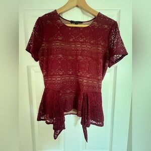 Burgundy Lace Peplum Top
